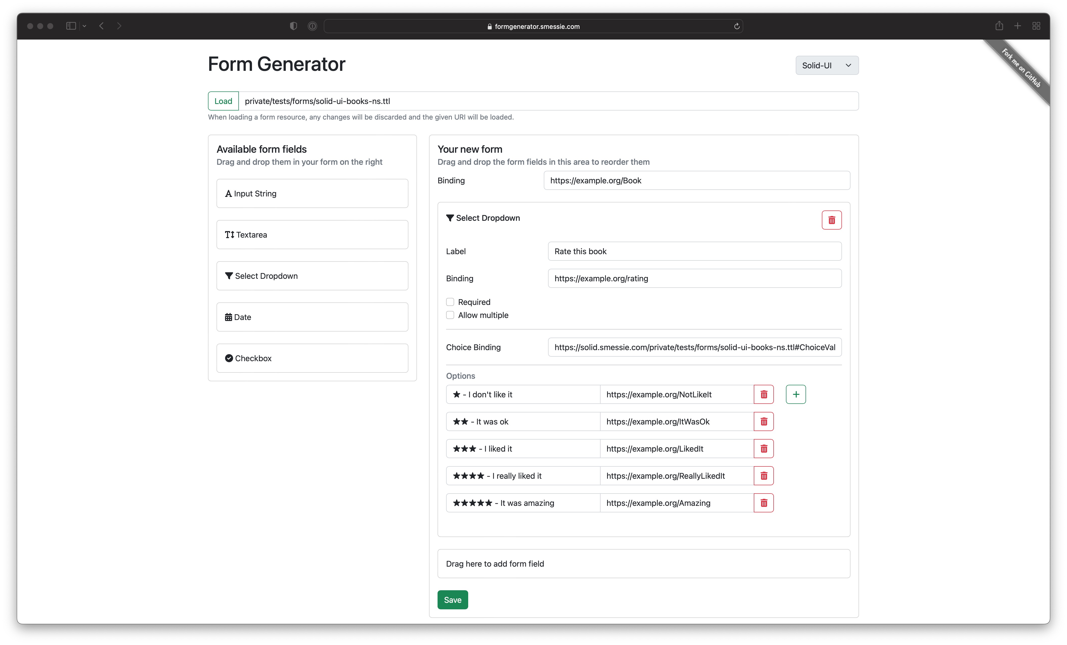Form Generator app with Solid